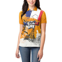 Bastille Day Women Polo Shirt France Typography Art Grunge Style