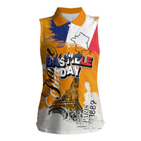 Bastille Day Women Sleeveless Polo Shirt France Typography Art Grunge Style
