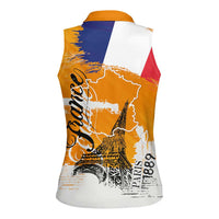 Bastille Day Women Sleeveless Polo Shirt France Typography Art Grunge Style