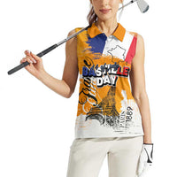 Bastille Day Women Sleeveless Polo Shirt France Typography Art Grunge Style