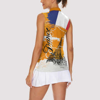 Bastille Day Women Sleeveless Polo Shirt France Typography Art Grunge Style