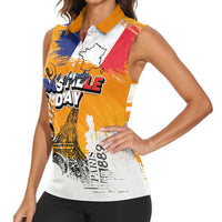 Bastille Day Women Sleeveless Polo Shirt France Typography Art Grunge Style