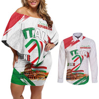 Italian National Day Couples Matching Off Shoulder Short Dress and Long Sleeve Button Shirt Festa della Repubblica-The Colosseum Grunge Style