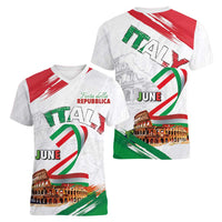 Italian National Day Women V-Neck T-Shirt Festa della Repubblica-The Colosseum Grunge Style