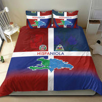 Haiti and Dominican Republic Bedding Set Hispaniola with Emblems and Flag Style