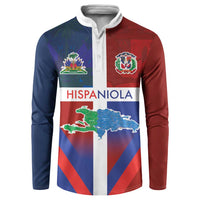 Haiti and Dominican Republic Button Sweatshirt Hispaniola with Emblems and Flag Style