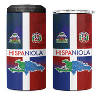 Haiti and Dominican Republic 4 in 1 Can Cooler Tumbler Hispaniola with Emblems and Flag Style