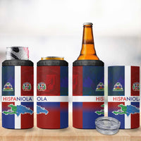 Haiti and Dominican Republic 4 in 1 Can Cooler Tumbler Hispaniola with Emblems and Flag Style
