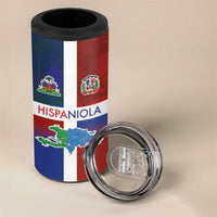 Haiti and Dominican Republic 4 in 1 Can Cooler Tumbler Hispaniola with Emblems and Flag Style