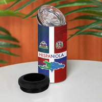 Haiti and Dominican Republic 4 in 1 Can Cooler Tumbler Hispaniola with Emblems and Flag Style