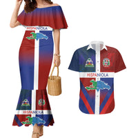 Haiti and Dominican Republic Couples Matching Mermaid Dress and Hawaiian Shirt Hispaniola with Emblems and Flag Style