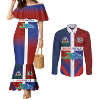 Haiti and Dominican Republic Couples Matching Mermaid Dress and Long Sleeve Button Shirt Hispaniola with Emblems and Flag Style