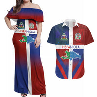 Haiti and Dominican Republic Couples Matching Off Shoulder Maxi Dress and Hawaiian Shirt Hispaniola with Emblems and Flag Style