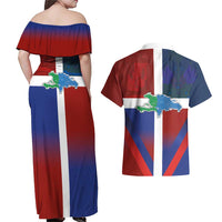 Haiti and Dominican Republic Couples Matching Off Shoulder Maxi Dress and Hawaiian Shirt Hispaniola with Emblems and Flag Style