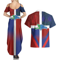 Haiti and Dominican Republic Couples Matching Summer Maxi Dress and Hawaiian Shirt Hispaniola with Emblems and Flag Style