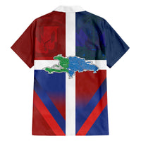 Haiti and Dominican Republic Family Matching Off The Shoulder Long Sleeve Dress and Hawaiian Shirt Hispaniola with Emblems and Flag Style