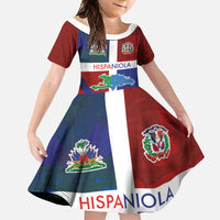 Haiti and Dominican Republic Family Matching Off Shoulder Maxi Dress and Hawaiian Shirt Hispaniola with Emblems and Flag Style