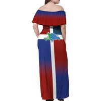 Haiti and Dominican Republic Family Matching Off Shoulder Maxi Dress and Hawaiian Shirt Hispaniola with Emblems and Flag Style