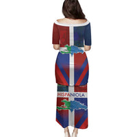 Haiti and Dominican Republic Family Matching Puletasi and Hawaiian Shirt Hispaniola with Emblems and Flag Style