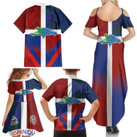 Haiti and Dominican Republic Family Matching Summer Maxi Dress and Hawaiian Shirt Hispaniola with Emblems and Flag Style