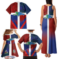 Haiti and Dominican Republic Family Matching Tank Maxi Dress and Hawaiian Shirt Hispaniola with Emblems and Flag Style