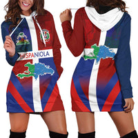 Haiti and Dominican Republic Hoodie Dress Hispaniola with Emblems and Flag Style