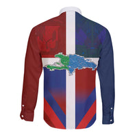 Haiti and Dominican Republic Long Sleeve Button Shirt Hispaniola with Emblems and Flag Style