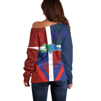 Haiti and Dominican Republic Off Shoulder Sweater Hispaniola with Emblems and Flag Style