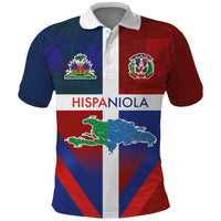 Haiti and Dominican Republic Polo Shirt Hispaniola with Emblems and Flag Style