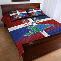 Haiti and Dominican Republic Quilt Bed Set Hispaniola with Emblems and Flag Style