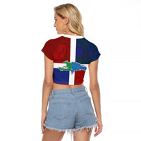 Haiti and Dominican Republic Raglan Cropped T Shirt Hispaniola with Emblems and Flag Style