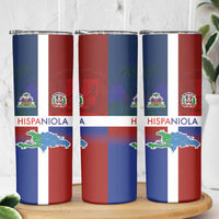 Haiti and Dominican Republic Skinny Tumbler Hispaniola with Emblems and Flag Style