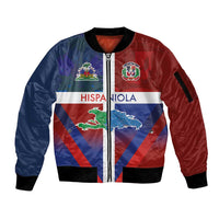 Haiti and Dominican Republic Sleeve Zip Bomber Jacket Hispaniola with Emblems and Flag Style
