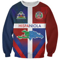 Haiti and Dominican Republic Sweatshirt Hispaniola with Emblems and Flag Style