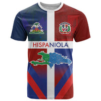 Haiti and Dominican Republic T Shirt Hispaniola with Emblems and Flag Style