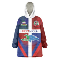 Haiti and Dominican Republic Wearable Blanket Hoodie Hispaniola with Emblems and Flag Style