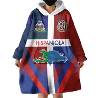 Haiti and Dominican Republic Wearable Blanket Hoodie Hispaniola with Emblems and Flag Style