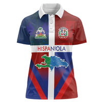 Haiti and Dominican Republic Women Polo Shirt Hispaniola with Emblems and Flag Style
