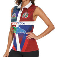 Haiti and Dominican Republic Women Sleeveless Polo Shirt Hispaniola with Emblems and Flag Style