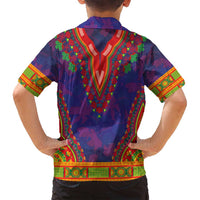 Haiti Choeblack Dashiki Style Family Matching Long Sleeve Bodycon Dress and Hawaiian Shirt Blue Color