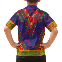 Haiti Choeblack Dashiki Style Family Matching Off The Shoulder Long Sleeve Dress and Hawaiian Shirt Blue Color