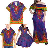 Haiti Choeblack Dashiki Style Family Matching Off Shoulder Maxi Dress and Hawaiian Shirt Blue Color