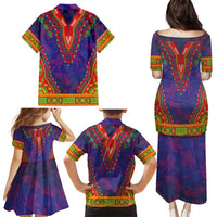 Haiti Choeblack Dashiki Style Family Matching Puletasi and Hawaiian Shirt Blue Color