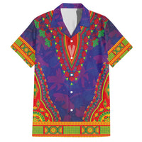 Haiti Choeblack Dashiki Style Family Matching Short Sleeve Bodycon Dress and Hawaiian Shirt Blue Color