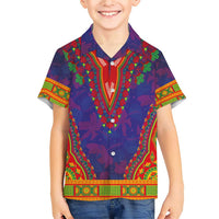 Haiti Choeblack Dashiki Style Family Matching Short Sleeve Bodycon Dress and Hawaiian Shirt Blue Color