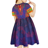 Haiti Choeblack Dashiki Style Kid Short Sleeve Dress Blue Color