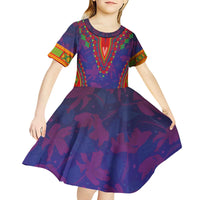 Haiti Choeblack Dashiki Style Kid Short Sleeve Dress Blue Color