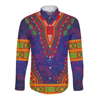Haiti Choeblack Dashiki Style Long Sleeve Button Shirt Blue Color