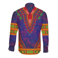 Haiti Choeblack Dashiki Style Long Sleeve Button Shirt Blue Color