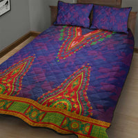 Haiti Choeblack Dashiki Style Quilt Bed Set Blue Color